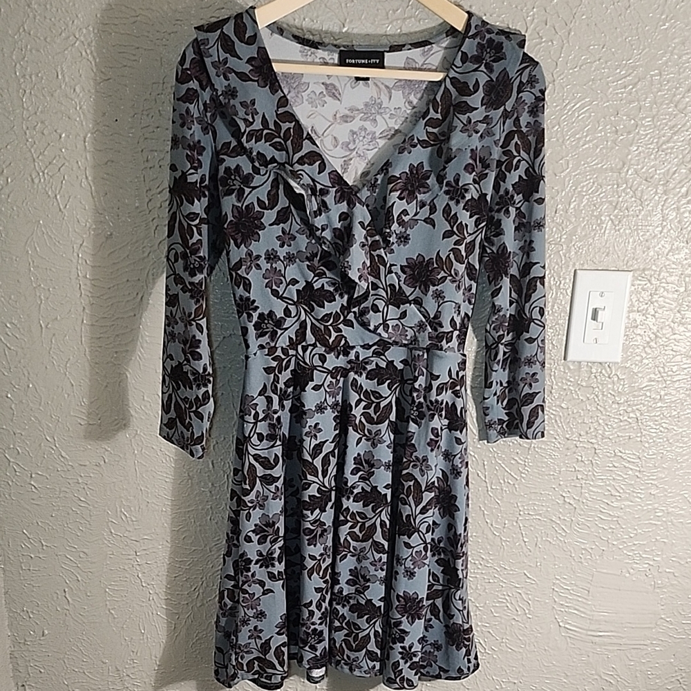Floral Print Dress in Blue and Black by Fortune+Ivy